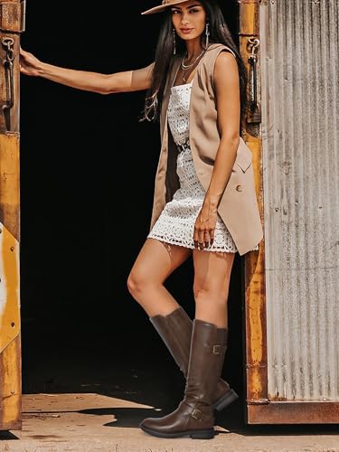 SHIBEVER Women's Knee High Boots Comfortable Round Toe Low Heel Tall Booties with Side Zipper Fall Winter Dressy Shoes4