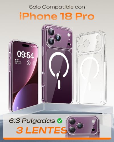TOCOL Etui do iPhone'a 18 Pro, Kompatybilne z MagSafe, Przezroczysty