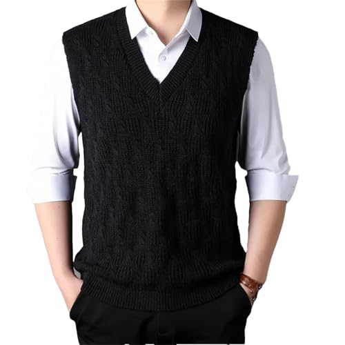 Men Vintage Business Knitted Sweater Vest Solid V Neck Sleeveless Loose Pullover Waistcoats