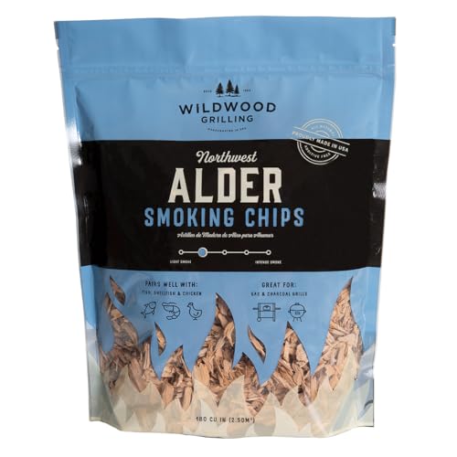 Wildwood Grilling Premium Alder Wood Smoker Chips (180 Cu in) for Smokers Gas & Charcoal Grills - Perfect for Red Meat Poultry Fish Seafood and Vegetables