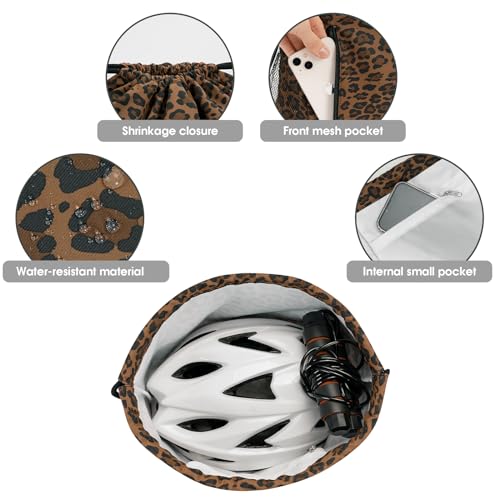 Image of WANDF Drawstring Backpack Sports Gym Sackpack with Mesh Pockets Water Resistant String Bag for Women Men (Brown Leopard)