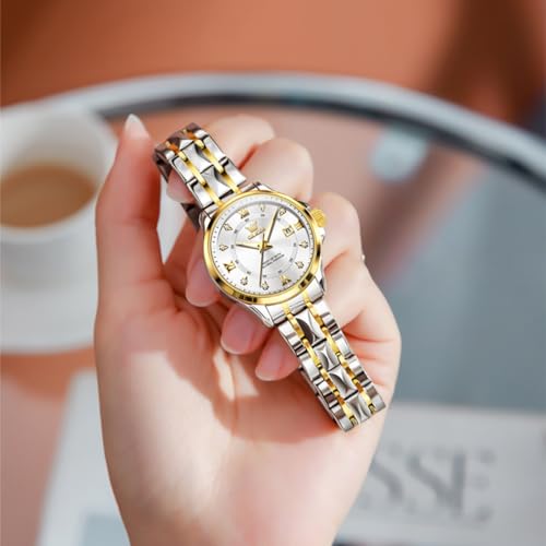 OLEVS Luxury Diamond Small Female Watches - Stainless Steel Bracelet, Waterproof Business Dress Analog Luminous Date Ladies Watches3