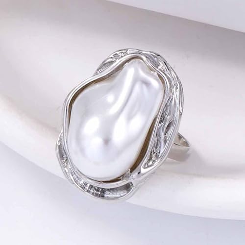 Baroque Pearl Rings for Women Irregular Chunky Statement Rings Vintage White Big Pearl Finger Ring Fashion Wedding Jewelry3