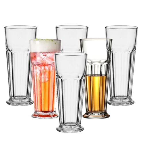 SHZMJLビールグラスセット、6-14オンス透明飲用カップ、カクテル、水、ジュースの多目的ローラー、家庭用飲食、バー、パーティーの飲用ガラス容器セット