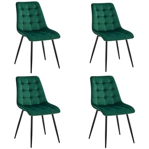 GrandCA HOME Matrumsstolar set om 4, köksstol, sammetskudde och metallben, lämplig för vardagsrum/matsal/kök/sovrum/borste (mörkgrön, 4)