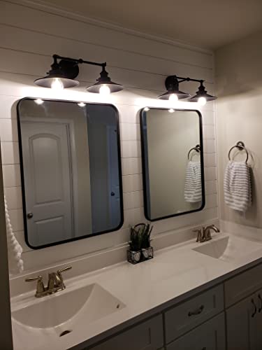 Pathson Industrial Bathroom Wall Sconce Lighting, 2-Light Vintage Bathroom Vanity Light Fixtures, Mid Century Wall Lamps For Bedroom, Living Room, Matte Black Metal Finished (Black) #TOP4