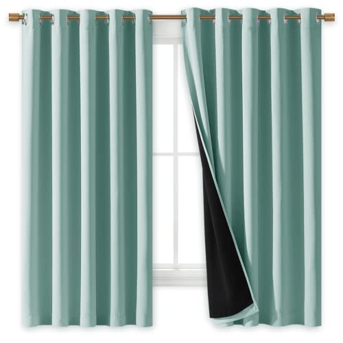 NICETOWN Aqua Blue 100% Blackout Lined Curtains, 2 Thick Layers Completely Blackout Window Treatment Thermal Insulated Drapes for Kitchen/Bedroom (1 Pair, 70" Width x 63" Length Each Panel) by NICETOWN - Image 2