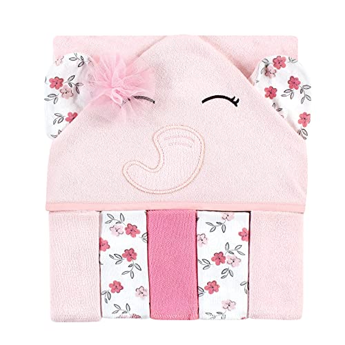 Image of Hudson Baby Unisex Baby Hooded Towel and Five Washcloths, Floral Pretty Elephant, One Size