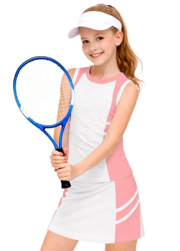 Image of AOBUTE Girls Tennis Golf Outfit Tank Top and Skirt with Shorts Set 4-12 Years