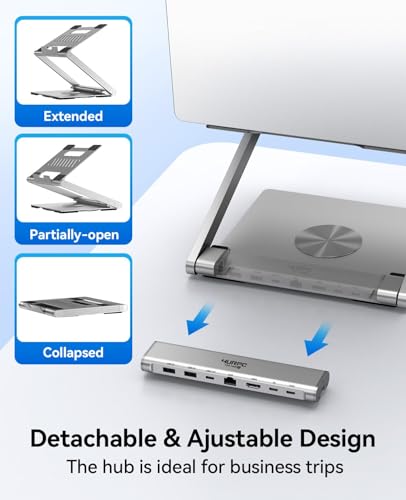 Image of 4URPC Laptop Docking Station Stand 4K@60Hz for MacBook Pro /Air M3 /M4, Dell /HP /Surface /Lenovo /Chromebook, Laptop USB Hub Stand with HDMI, 3 USB, Ethernet, PD 3.0, Adjustable Dock with 360 Rotate Base