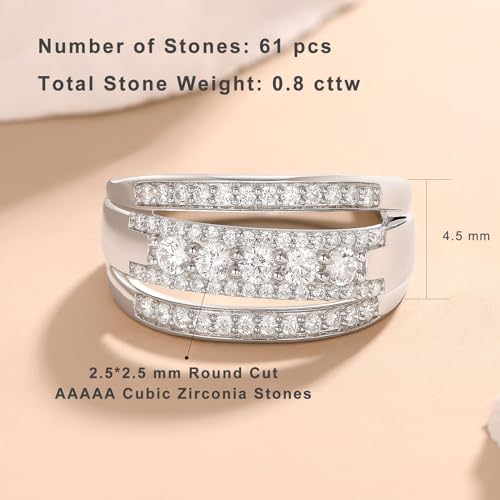 Newshe Jewellery 3-Row Wedding Bands for Women AAAAA Cz Wide Band Rings 925 Sterling Silver Eternity Statement Ring Size 5-102