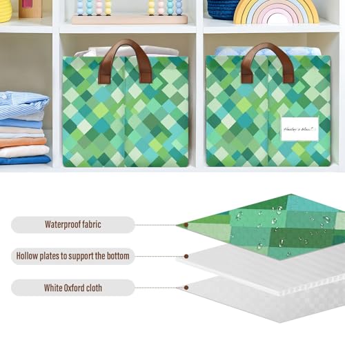 Panier de rangement pliable lot de 2 KLL vert turquoise avec poignées