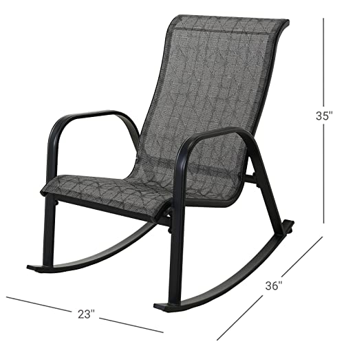 Grand Patio Outdoor Rocking Chair Textilene, Steel Rocker Chair Seating Outside For Front Porch, Garden, Patio, Backyard (Black&Grey Plaid 2Pc) #TOP1