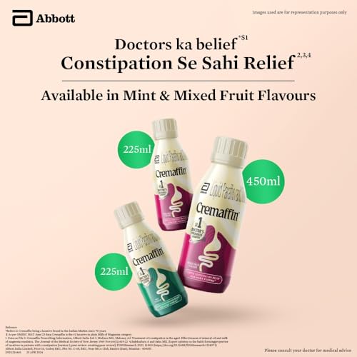 Cremaffin Mixed Fruit 225 ml – Sahi Relief From Constipation || Laxative || Quick Relief-Gentle & Effective Stool Softener || No Added Sugar – Suitable for All Age Groups || Non-Habit Forming || 70 Years of Doctor Recommendation