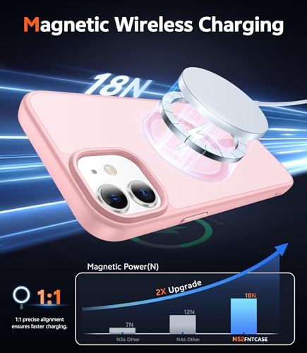 Image of FNTCASE for iPhone 13 Mini Case: iPhone 12 Mini Case Matte Magnetic Phone Cases Compatible with Magsafe Slim Anti Yellowing Military Grade Drop Rugged Protective Translucent Cell Cover (C-Pink)