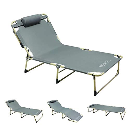 リクライニングベッド 折りたたみ式ベッド/コット 194*67*28cm DEWEL デッキチェア 背面4段階調整＆足元2段階調整 キャンプ アウトドア コンパクト 簡易 レジャー 仮眠ベッド 組立不要 持ち運び便利 滑り止め 耐荷重150㎏ ビーチ ベランダ 事務室 昼寝 防災 枕&日本語取扱説明書付き