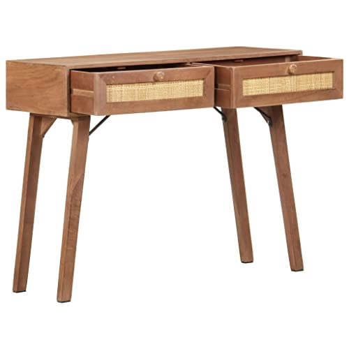 Mesa consola de madera maciza artesanal de 100 cm con cajones de almacenamiento 4
