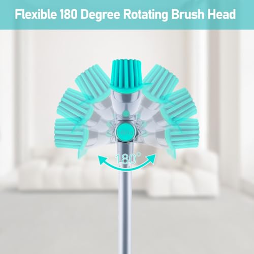Image of 180Rotating Head Rubber Broom with Squeegee for Pet Hair Removal - 51 inch Iron Handle Fur Remover Rake Brush for Carpet, Hardwood & Tile Floors, Includes Pet Hair Removal Gloves (Blue)