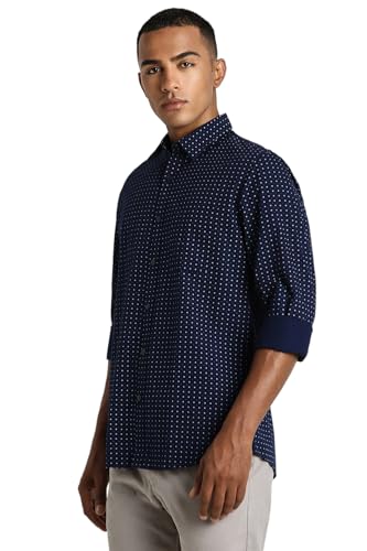 Image of Peter England Men's Everyday Ditsy Print Slim Fit Full Sleeve Casual Shirt | 100% Cotton