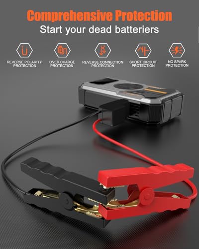 Eigotrav ジャンプスターター & 空気入れ 6000A 12V 車用エンジンスターター スタータージャンプ 150PSIエアコンプレッサー搭載 自転車/バイク/車対応 モバイルバッテリー機能 LEDライト USB充電 車用 7.5Lガソリン/6Lディーゼル対応 pse認証登録済