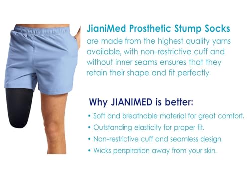 Image of Prosthetic Stump Socks - AK, 1 PLY, Light Compression, Moisture Control, Sensitive Skin, Amputee Socks, Daily use, Breathable, Taiwan Excellence, 4 PCS