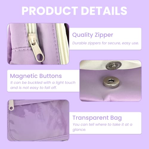 Image of Zibuyu Large Capacity Student Pencil Pouch for Girls & Boys, Fashion 9-Layer Pencil Case Bag, Zip-up Pencil Organizer, Multipurpose Pouch for Stationery Items, Makeup, Accessories, Purple