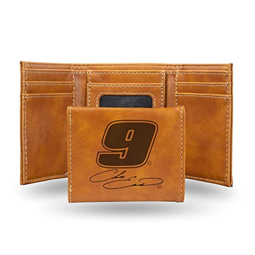 Rico Industries - Chase Elliott No. 9 - Premium Laser Engraved Vegan Brown Leather Tri-fold Wallet - Slim yet Sturdy Design - Perfect to Show Your NASCAR Loyalty or Gift