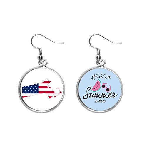 Pendientes de sandía estilo bandera americana con estrellas de Massachusetts