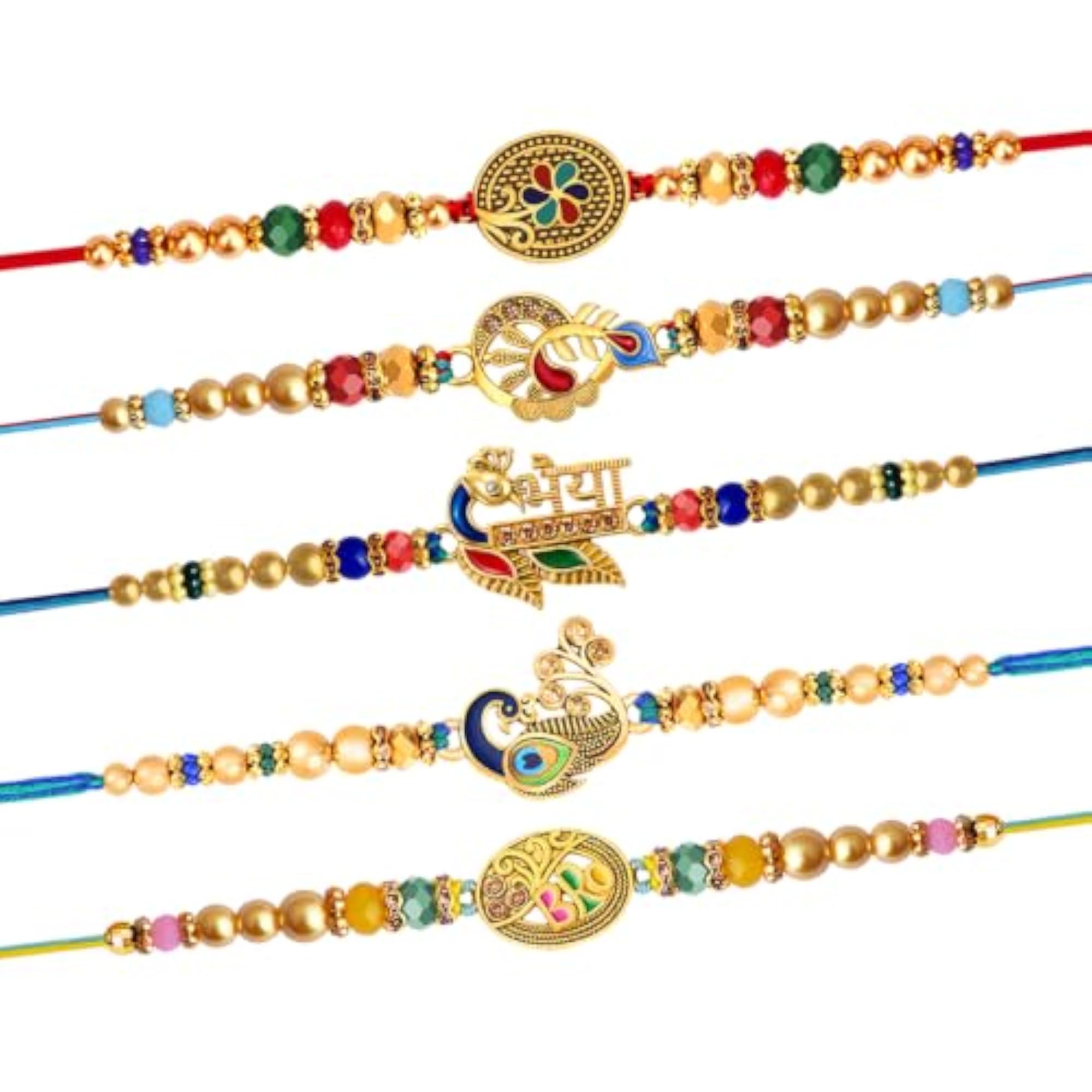 5 Premium Handmade Rakhi Gift Set for Brother, Celebration Pack