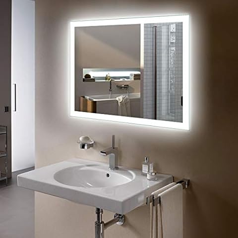 BHBL 36 x 28 in LED Lighted Horizontal Bathroom Mirror with Touch Button Wall Mounted Makeup Vanity Lighted Mirror (D113-3628) Anti Fog, Dimmable, Vertical & Horizontal Mount Cover