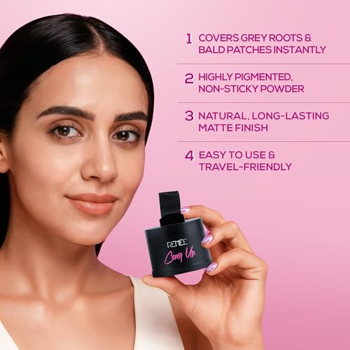 RENEE Cover-Up Hair Powder - Black | Covers Grey Roots & Bald Spots Instantly | Highly Pigmented, Fuller & Denser Look | Long-Lasting | Matte Finish | Fine Powder | Flawless Application | 4gm
