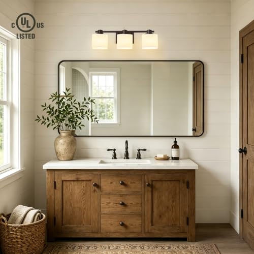 Image of 23 Inch Oil Rubbed Bronze Vanity Light for Bathroom Light Fixtures Over Mirror 3 Light Bathroom Vanity Light Vintage Rustic Farmhouse Lighting Bulb lamp Modern Above Sink wall Sconce