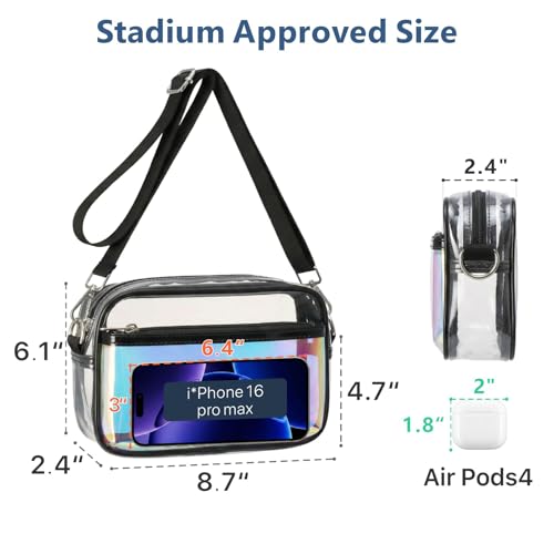 Image of PACKISM Clear Bag for Stadium Events - Small Clear Purse Crossbody Bag | Adjustable Wide Strap, 2 Easy Access Pockets, Thick 0.5mm PVC, for Sports Game Day Concerts Festival, Women Clear Stadium Bag