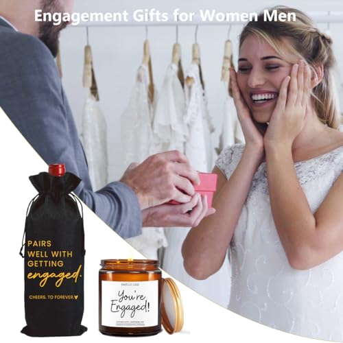 Image of FBCCZEY Engagement Gifts for Couples Her Engagement Party Decorations Gift for Couple Wine Bag Scented Candles Set Pairs Well with Getting Engaged Gifts To Forever Black Wine Bottle Bag