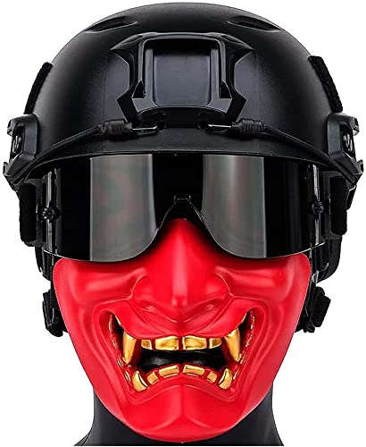 Casco táctico ajustable rápido Samurai Prajna máscara protectora de media cara y gafas conjunto, utilizado para tiro de paintball, juegos CS, Halloween y otras actividades al aire libre Cover