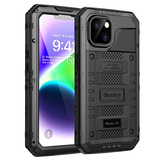 Beeasy Coque pour iPhone 14 Antichoc, 360 Intégrale Étanche Etui Militaire avec Protecteur d'écran Intégrée, Metal Robuste Armure Résistant Antipoussière Housse pour iPhone 14, Noir