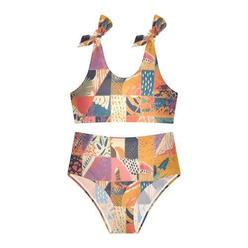 KLL Colored African Patchwork Motifs Girls Two Piece Bikini Sets Quick-Dry Swimming Swimwear Swimsuit3