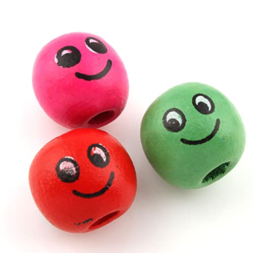 Perlin Wooden Beads, 14 mm, Happy Face Threading Beads, Smile, Wooden Beads, Jewellery Beads for Crafts Threading, 3 mm Hole - Image 4