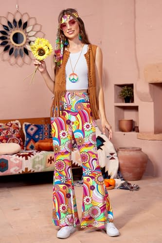 For G and PL Women's Halloween 5 Pcs Hippie Costume Pants Floral Bell Bottom Outfits4