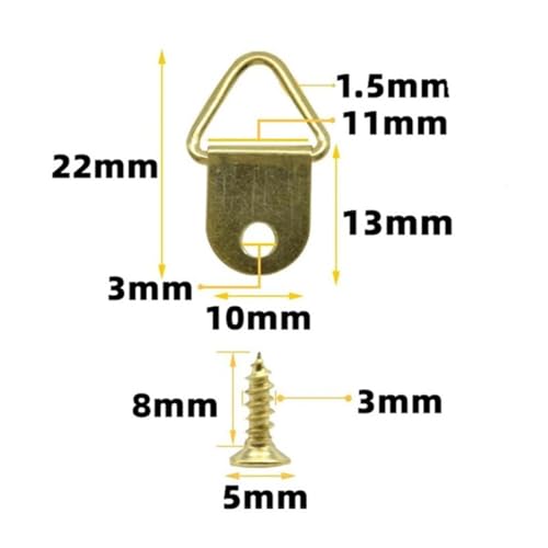 Image of 50 Sets Metal Picture Hangers with Screws, Small Triangle Ring Picture Hooks Kit for Hanging Plated Photo Frame Wire Wall Decor Art (Gold)