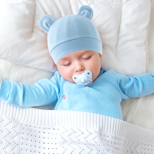 4 Set Soft Cotton Newborn Hats and Mittens, Baby Essentials for Boys and Girls, Infant Hospital Hats and Anti-Scratch Mitts 0-3 Months Must Haves4