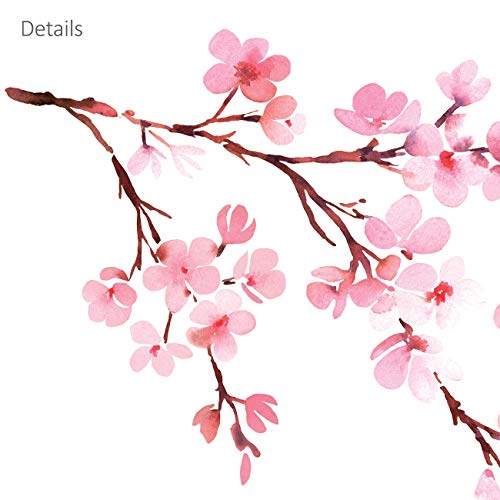 DECOWALL DS6-1903 Watercolor Cherry Blossoms Kids Wall Stickers Wall Decals Peel and Stick Removable Wall Stickers for Kids Nursery Bedroom Living Room décor