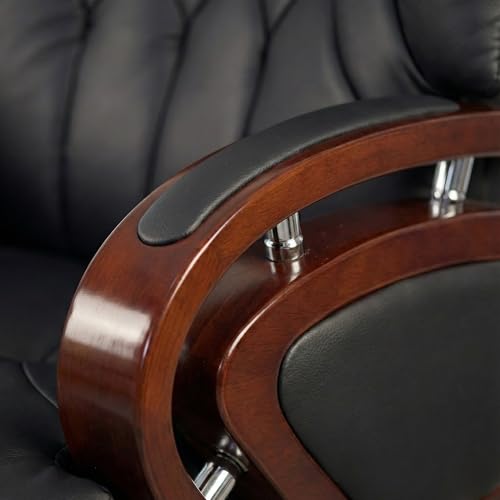 Image of Lakdi The Furniture Wooden Executive Chair for Office - High Back Leatherette Director Boss Chair with Solid Wood Base, Wooden Polish & Adjustable Height - 111011296 Black