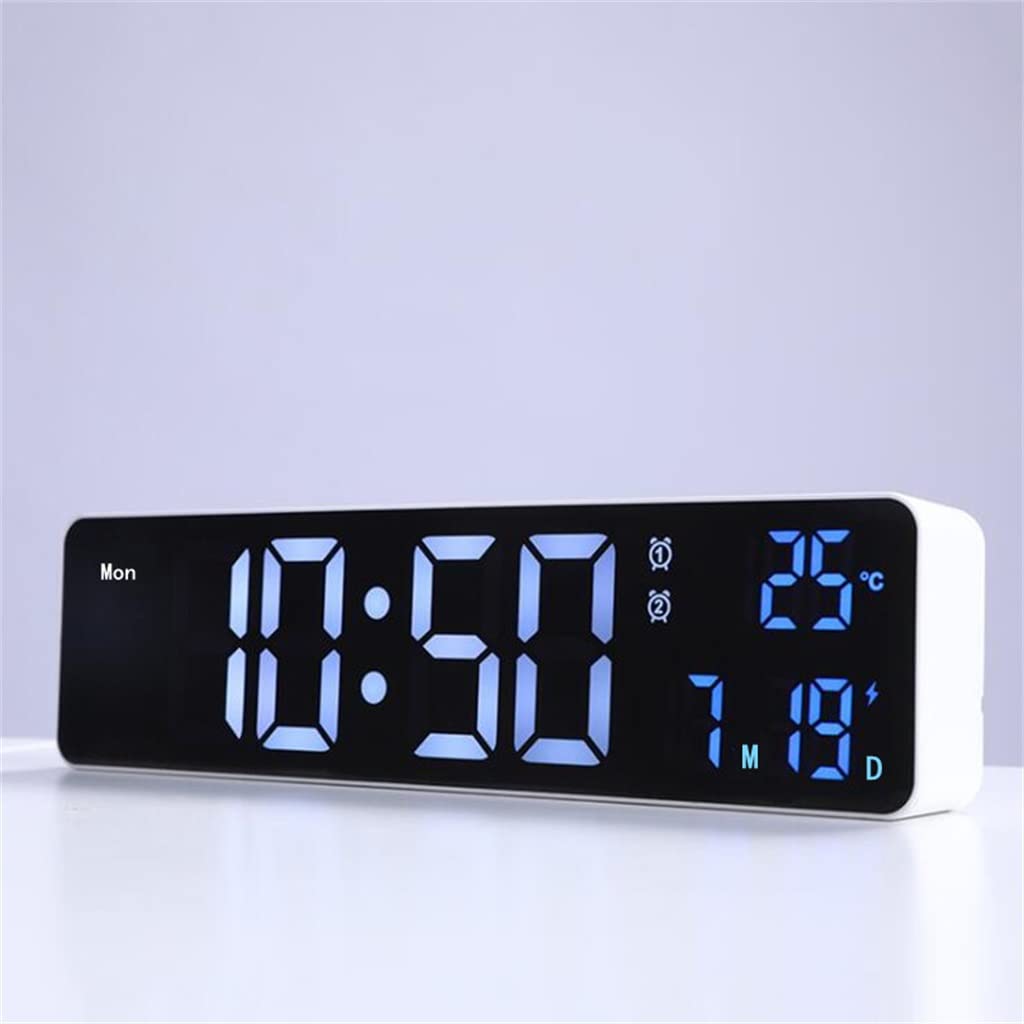HRWLY Digital Alarm Clock Temperature Date Alarms Voice Control Electronic Table Wall LED Clocks for Living Room(A)