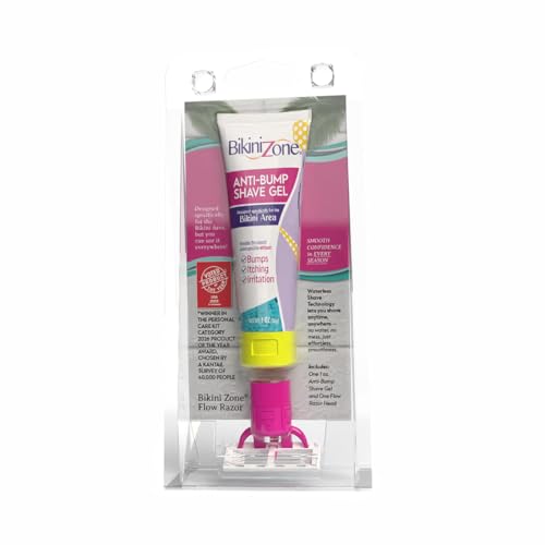 Bikini Zone Flow All-in-One Travel Razor with 1 oz Anti-Bump Shave Gel 3-Blade Disposable Razor for Bikini & Sensitive Areas
