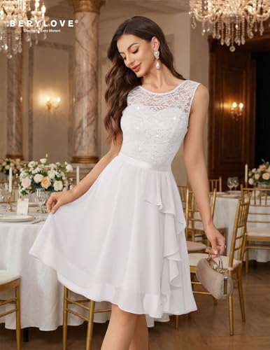 Image of BeryLove Womens Boat Neck A Line Sleeveless Lace Formal Homecoming Dress