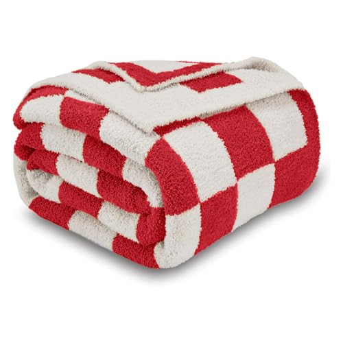 Image of CozeCube Christmas Red Reversible Checkered Knit Throw Blanket 50 inchx60 inch