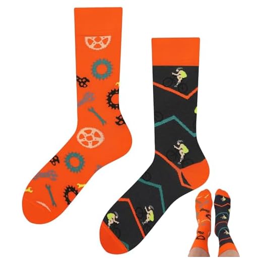 TODO Colours Lustige Fahrrad Socken Damen, MTB Socken Rennrad motiv (35-38, Orange Bike)