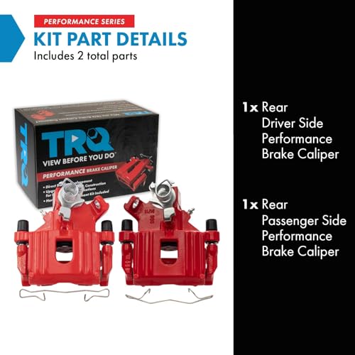 Image of TRQ Performance Rear Driver and Passenger Side Brake Caliper Set Caliper Brackets Hardware Compatible with 04-06 Mini Cooper 07-08 Cooper Convertible