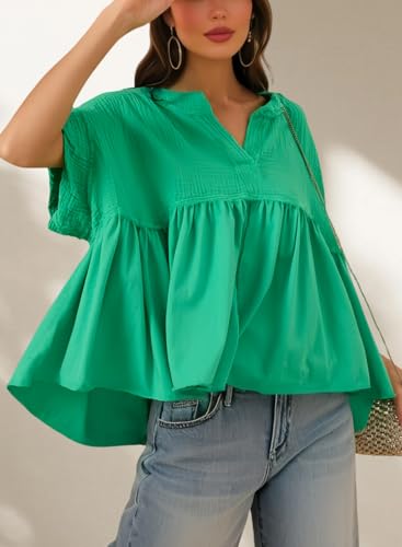 Women's Tops Short Sleeve V Neck Flowy Cute Summer Tops Oversized Tshirts Trendy Clothes4